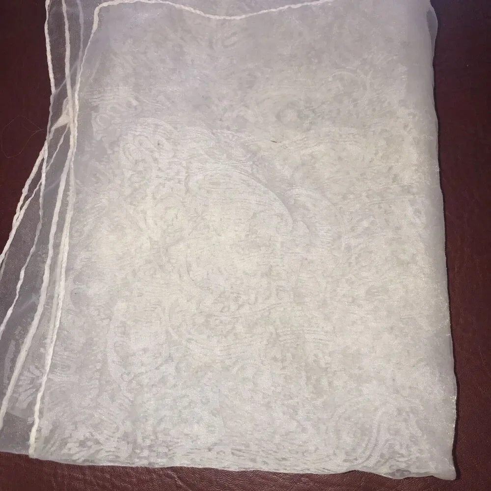 Sheer Scarf White Paisley Print Lightweight Bohemian Wrap Italy‎